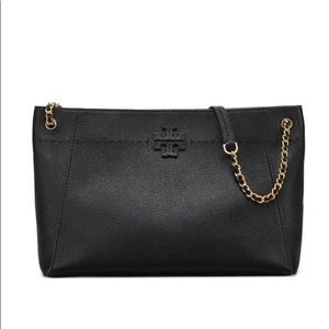 Tory Burch McGraw Chain Slouchy Black Leather Tote